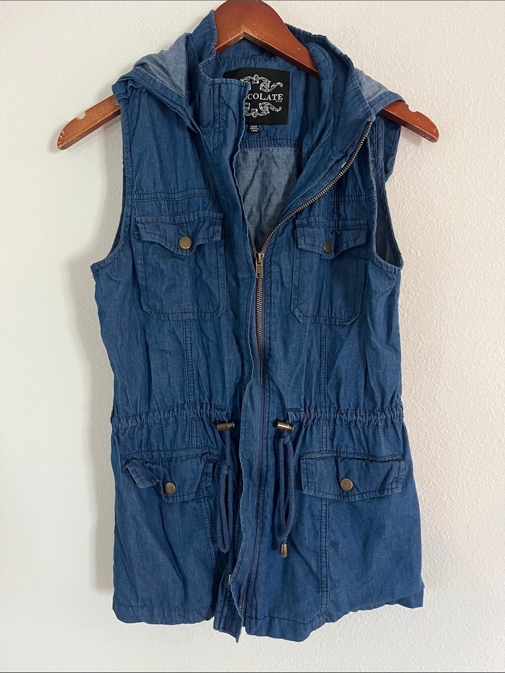 Boutique Chambray Denim Hooded Vest